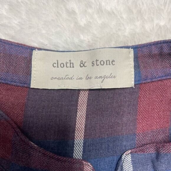 Cloth & Stone Dress Tunic Ruffled Size Xs Long Sleeve Plaid Buttons - Picture 2 of 5